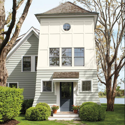 Benjamin Moore 2139-50 Silver Marlin on exterior of home. Shop soft green/blue paint tones from 2018 color trends.
